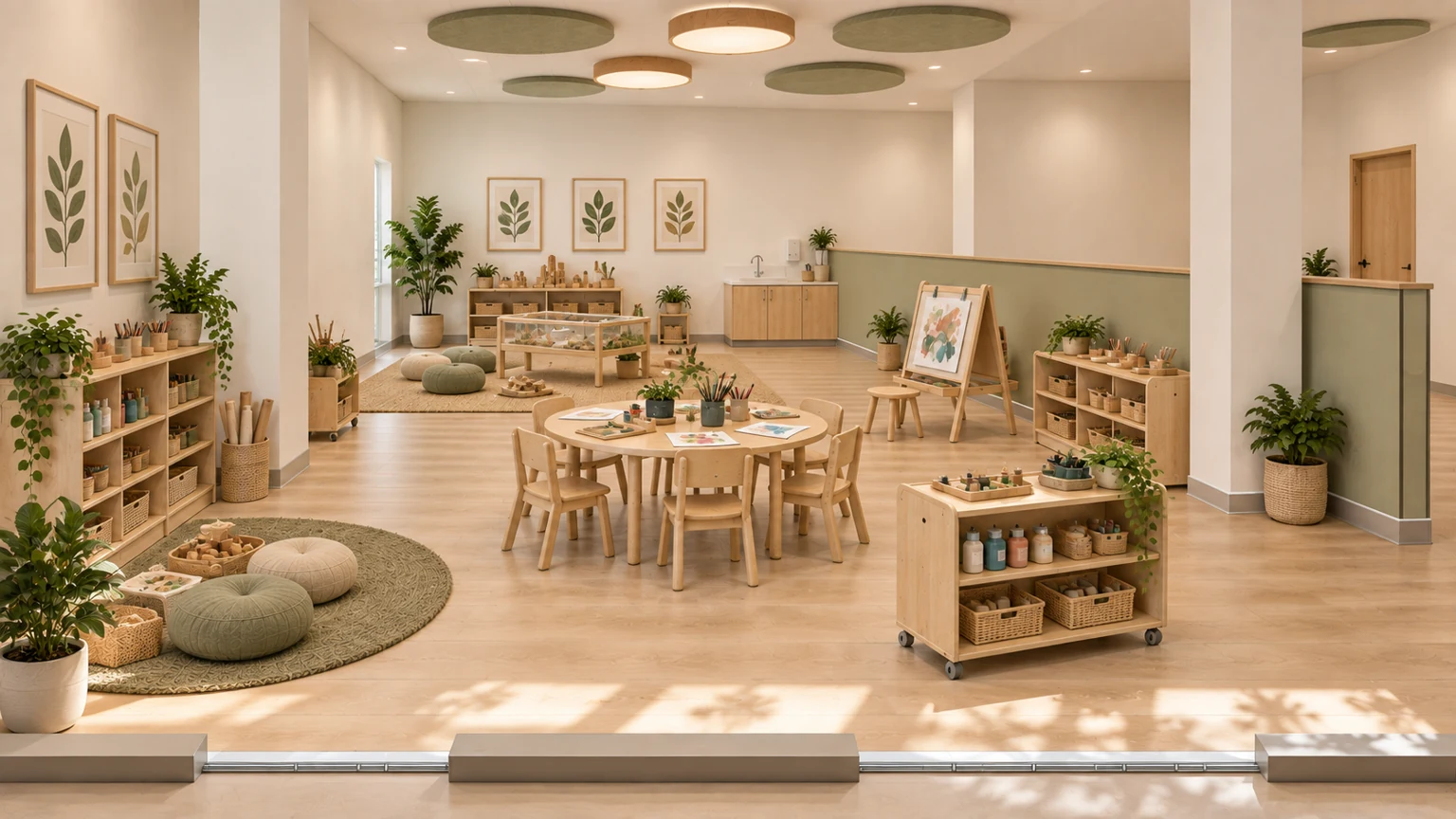 Proposed art & maker studio · 201 SC with wooden easels, supply cabinetry and washable floor.