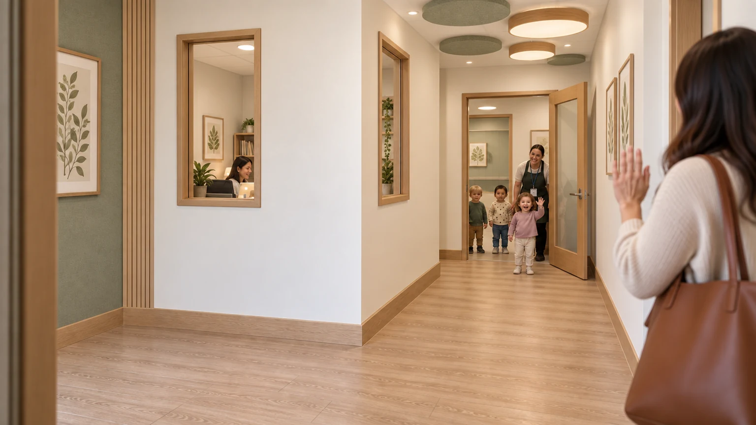 Proposed arrival & check-in · 101 with coordinated light oak, sage and warm-white finishes.