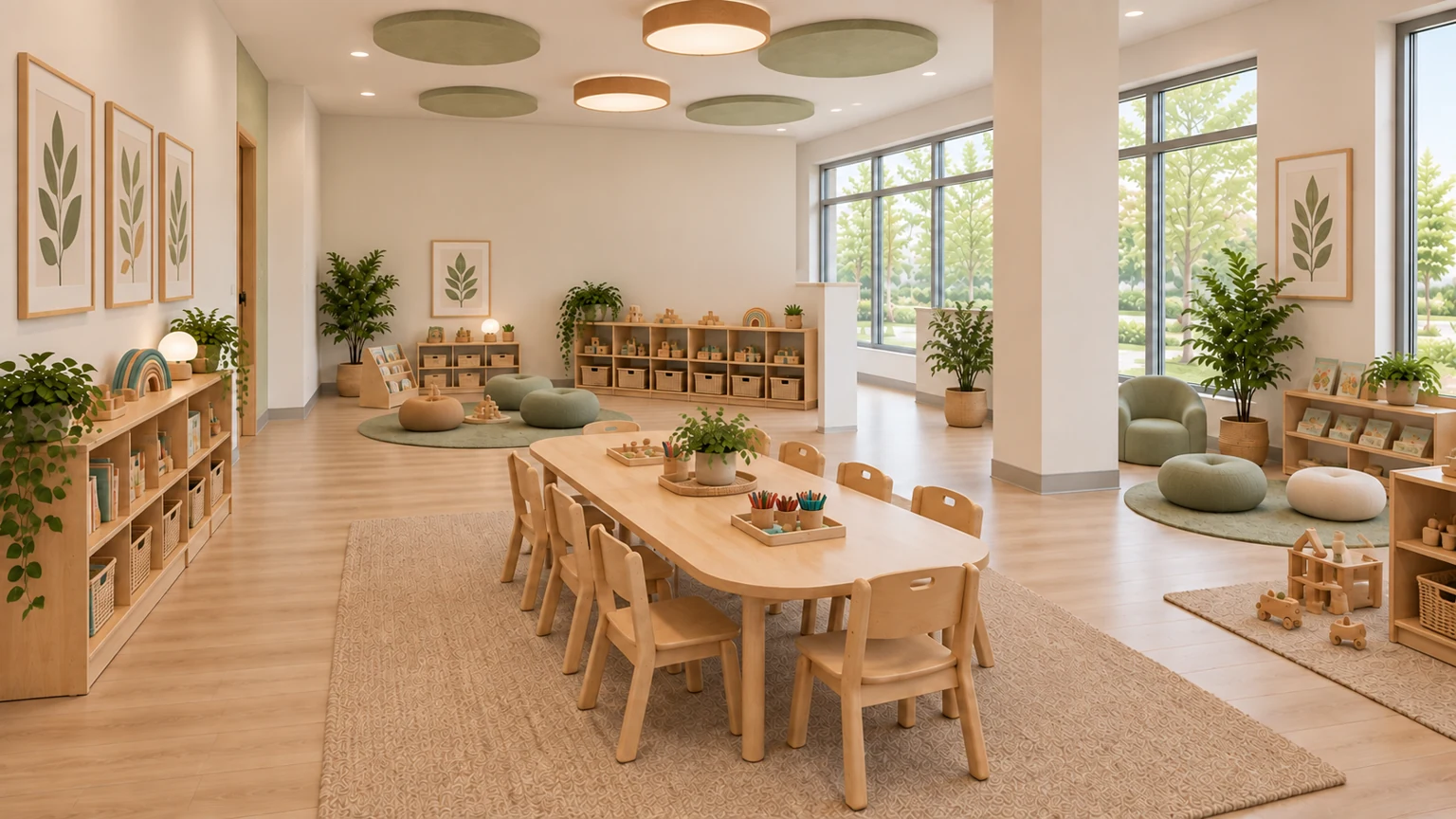 Proposed care room · 111 with coordinated light oak, sage and warm-white finishes.