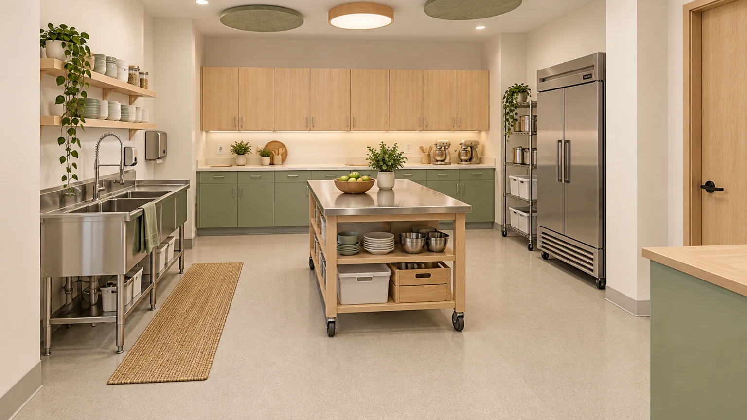 Proposed kitchen · 113 with coordinated light oak, sage and warm-white finishes.