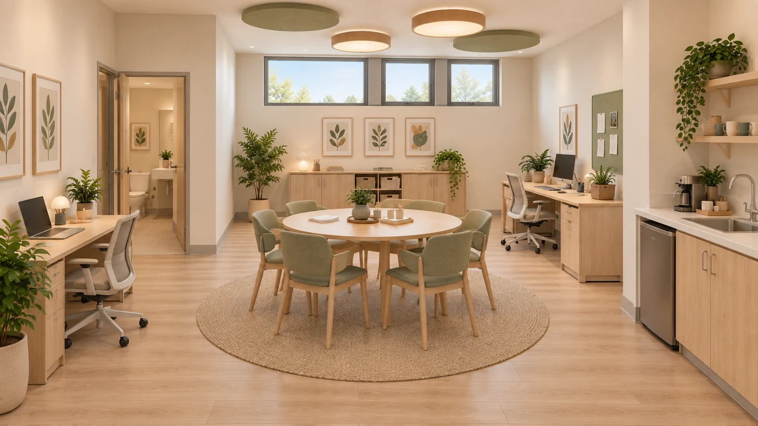 Proposed office & planning · 207 with coordinated light oak, sage and warm-white finishes.