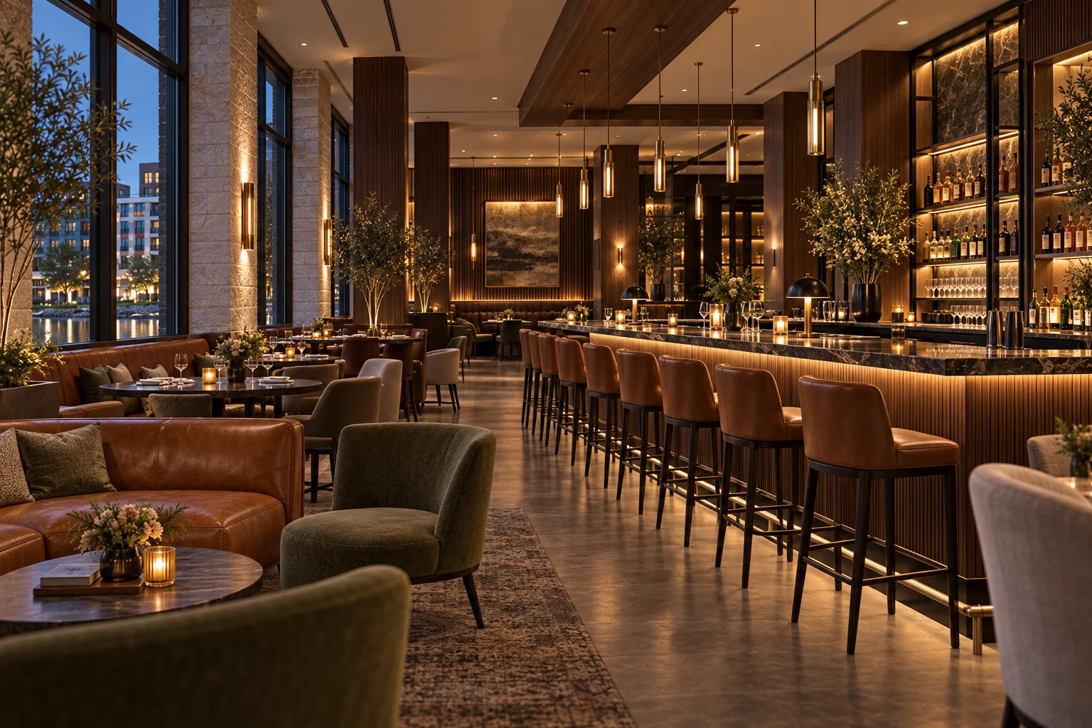 Proposed bar & grill concept: prominent bar + lounge at 4474.