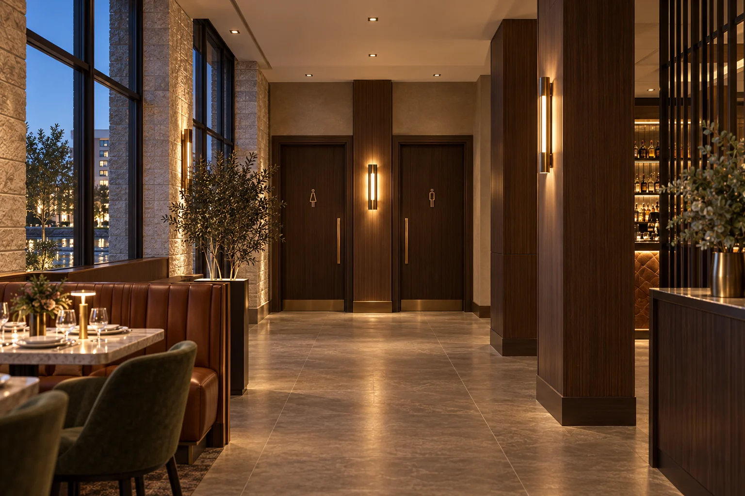 Proposed bar & grill concept: shared restrooms + circulation at 4474.