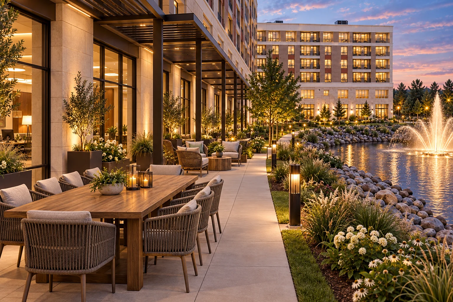 Proposed luxury office concept: pond-side break terrace at 4474.