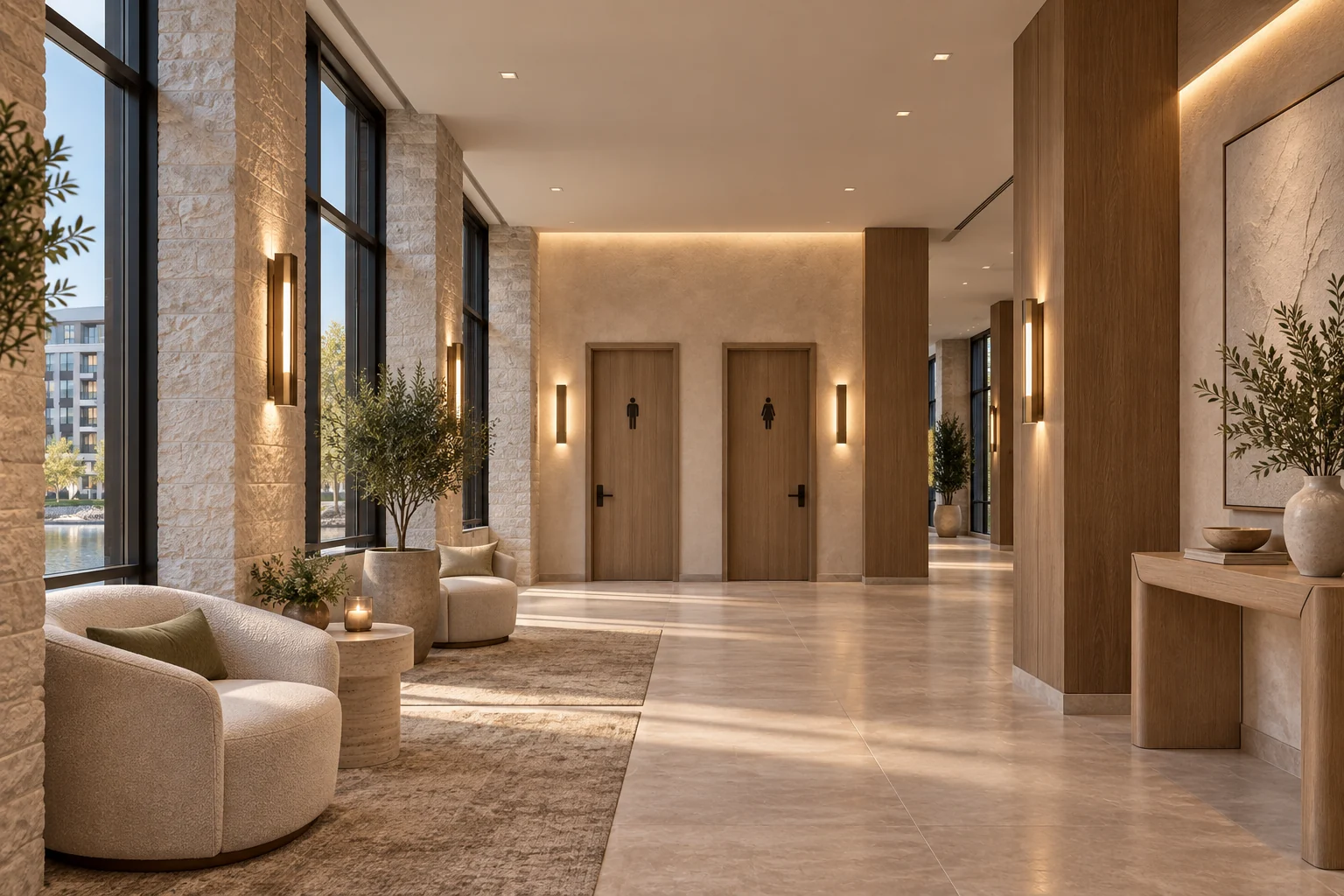 Proposed luxury day spa concept: shared restrooms + circulation at 4474.