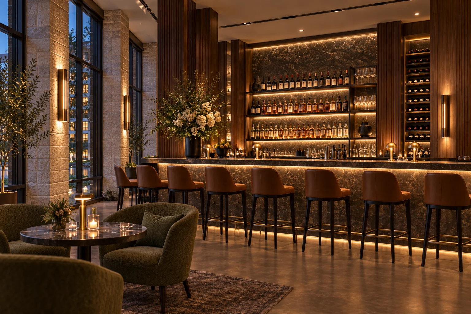 Proposed 45th steakhouse concept: bar, lounge + wine display at 4474.